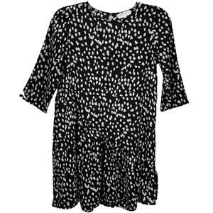 HAYDEN Black & Cream‎ Asymmetrical Flare Dotted Loose Fit Modest Dress Sz Small